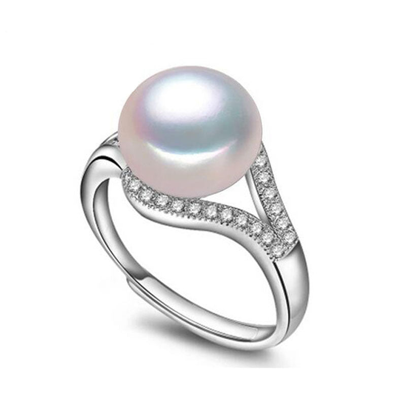 Broadcast Sier Pearl Open Mouth Zircon Female Copper Plated Rings