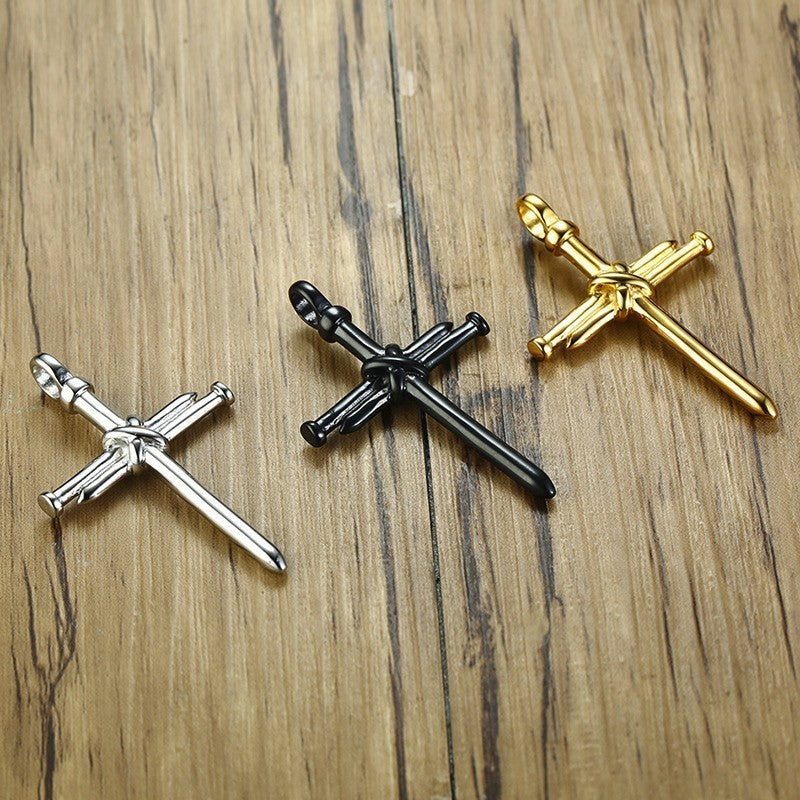 Men's Titanium Steel Cast Nail Cross Punk Necklaces
