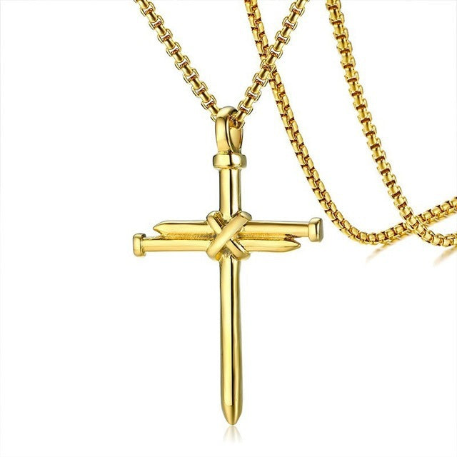 Men's Titanium Steel Cast Nail Cross Punk Necklaces