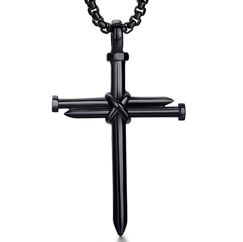 Men's Titanium Steel Cast Nail Cross Punk Necklaces