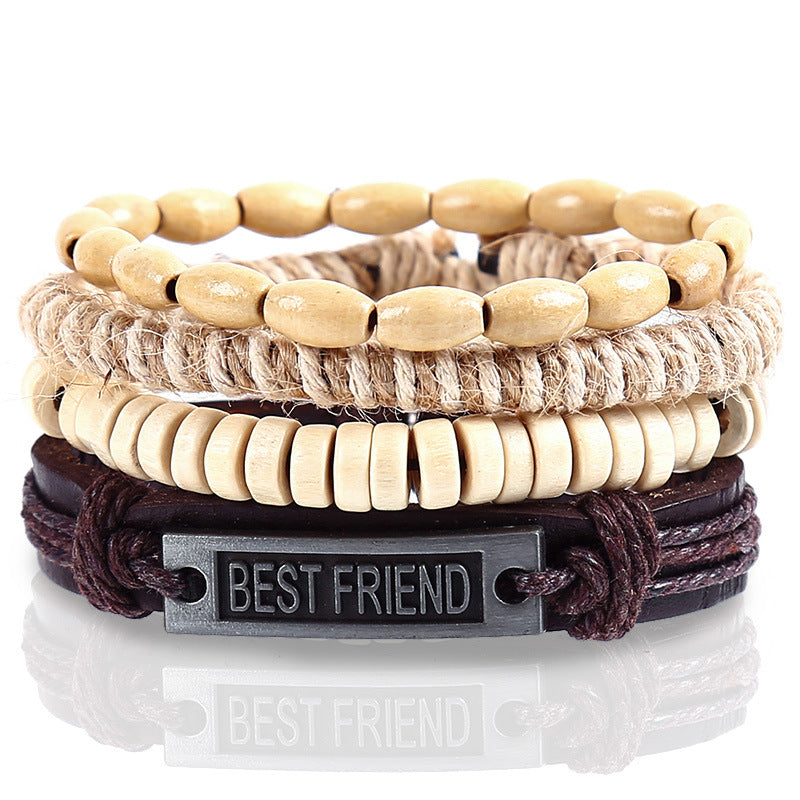 Woven Combination Vintage Alloy Leaves Bead Bracelets