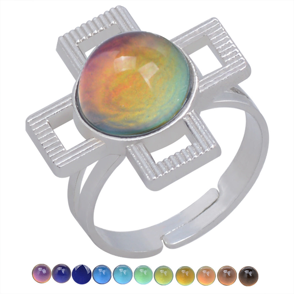 Women's Fashion Charm Opening Retro Gem Temperature Rings