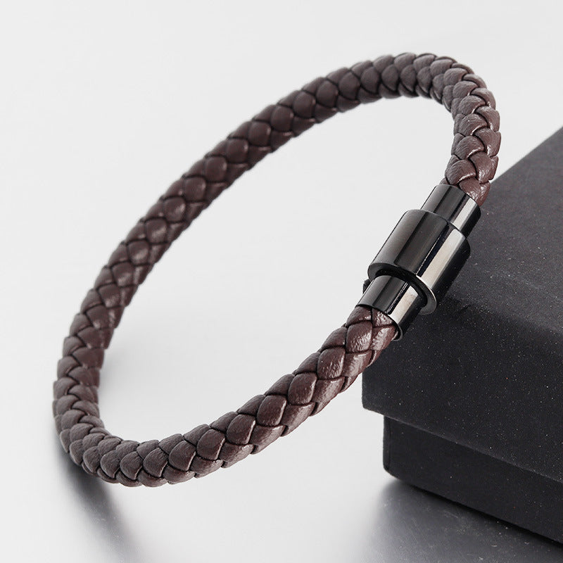 Men's Leather Cord Stainless Steel Braided Genuine Bracelets