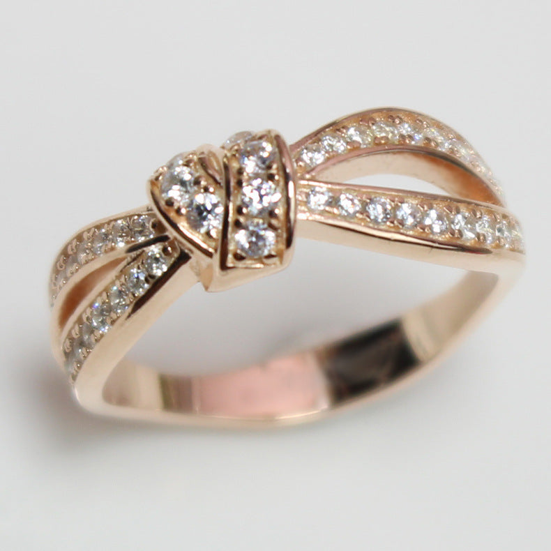 Rose Gold Full Diamond Knot Female Rings
