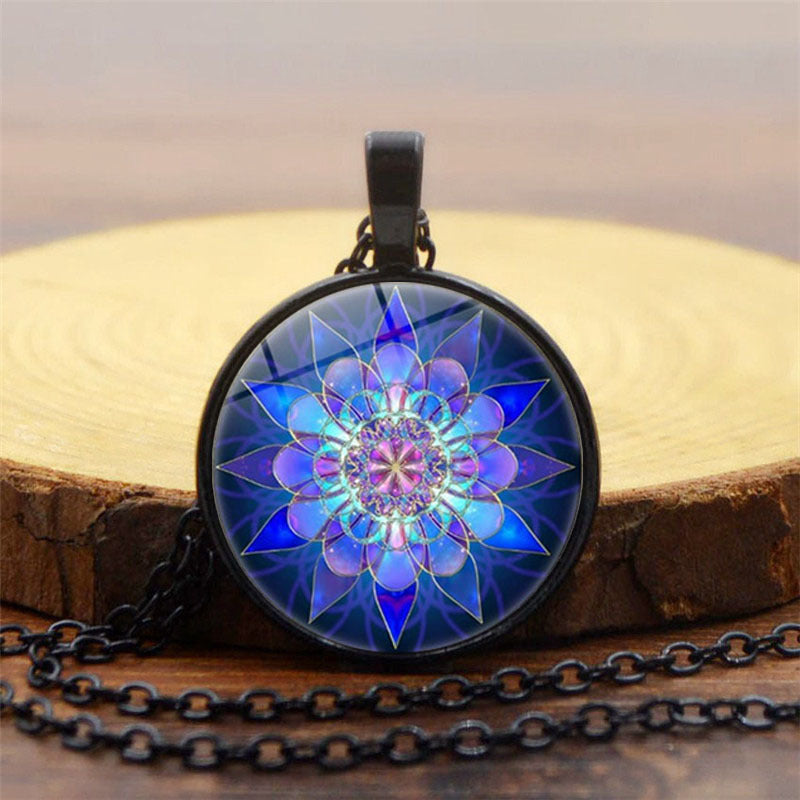 Flowers Time Gem Cabochon Crystal Tassel Necklace