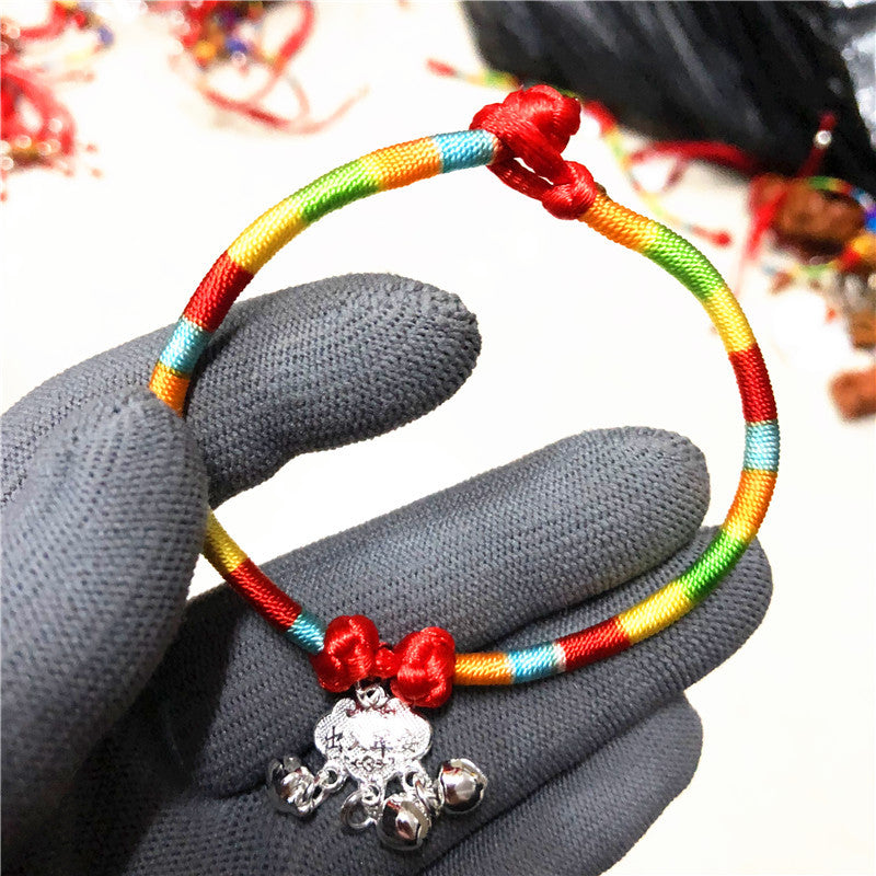 Sier Longevity Lock Colorful Rope Copper Bell Pineapple Bracelets