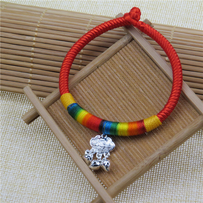 Sier Longevity Lock Colorful Rope Copper Bell Pineapple Bracelets