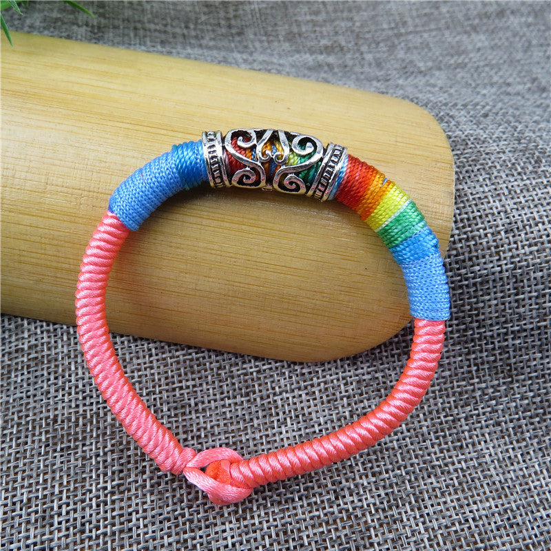 Sier Longevity Lock Colorful Rope Copper Bell Pineapple Bracelets