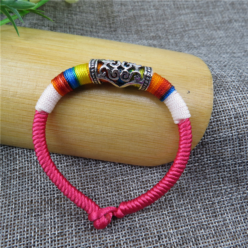 Sier Longevity Lock Colorful Rope Copper Bell Pineapple Bracelets