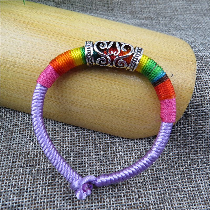 Sier Longevity Lock Colorful Rope Copper Bell Pineapple Bracelets