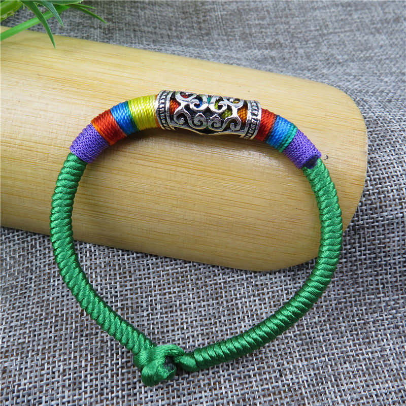 Sier Longevity Lock Colorful Rope Copper Bell Pineapple Bracelets