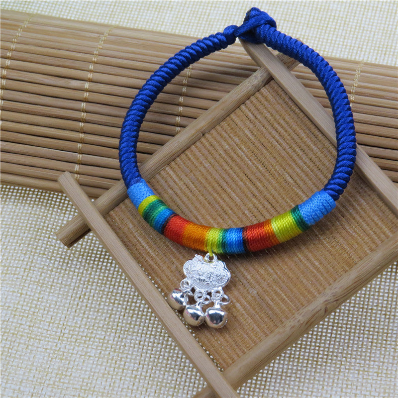 Sier Longevity Lock Colorful Rope Copper Bell Pineapple Bracelets