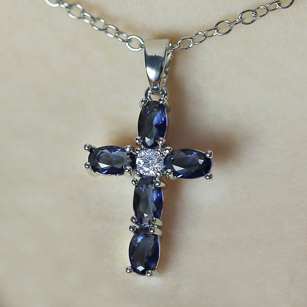 Simple Style Inlaid Blue Oval Zircon With Necklace