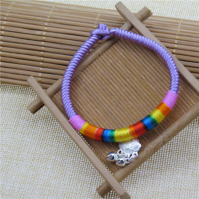 Sier Longevity Lock Colorful Rope Copper Bell Pineapple Bracelets