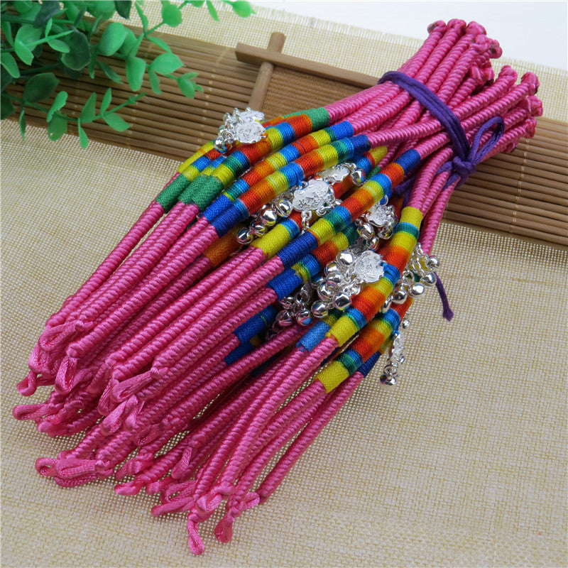 Sier Longevity Lock Colorful Rope Copper Bell Pineapple Bracelets