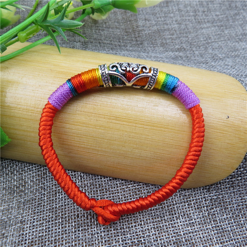 Sier Longevity Lock Colorful Rope Copper Bell Pineapple Bracelets