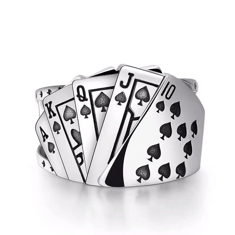 Men's Thai Sier Spade Flush Poker Tide Rings