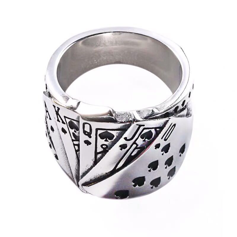 Men's Thai Sier Spade Flush Poker Tide Rings
