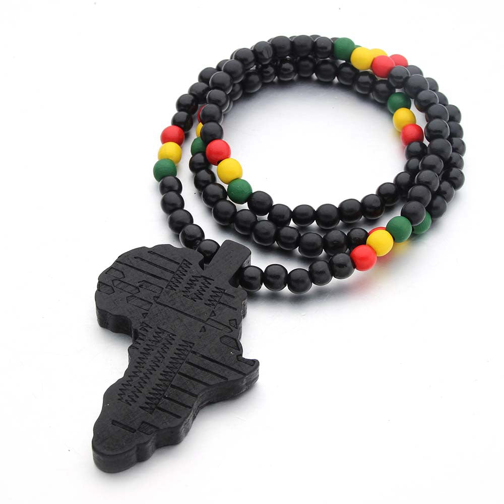 Africa Map Wooden Hip Hop Wood Necklaces