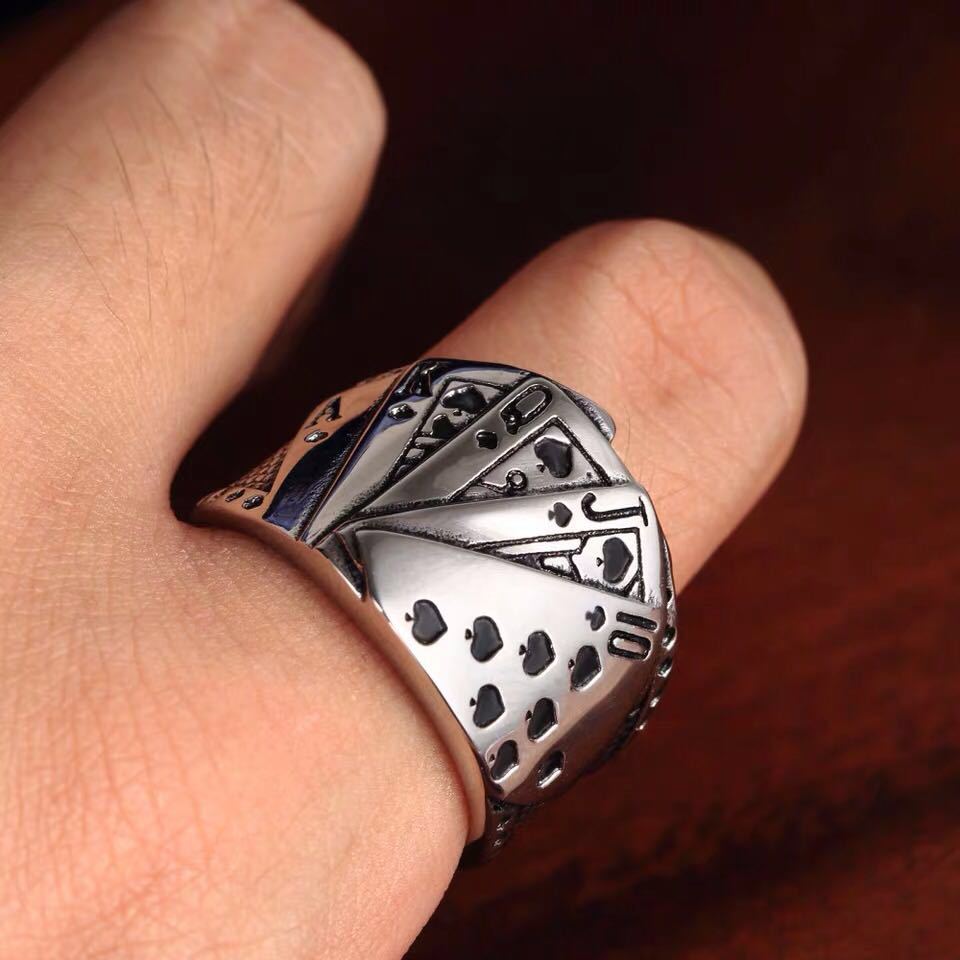 Men's Thai Sier Spade Flush Poker Tide Rings