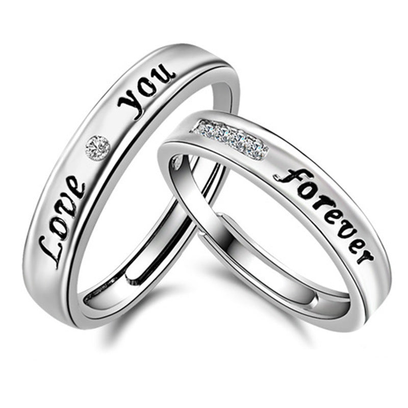 Women's & Men's Korean Style Sier Plated English Epoxy Love Eternal Rings