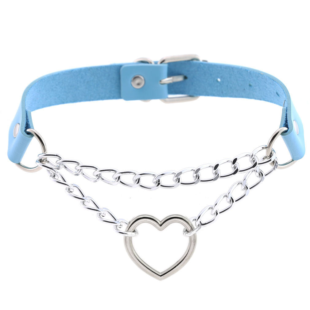 Cool Heart Shaped Chain Neckband Fashion Leather Love Collar