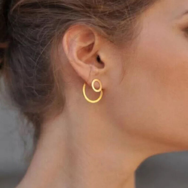 Women's Geometric Square Round Titanium Steel Gold Plated Earrings