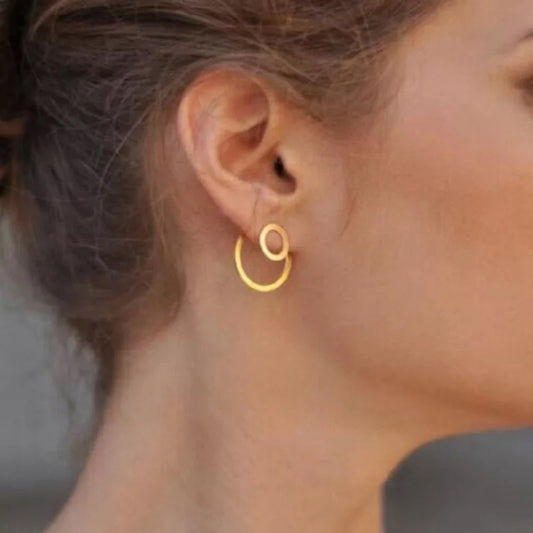 Women's Geometric Square Round Titanium Steel Gold Plated Earrings