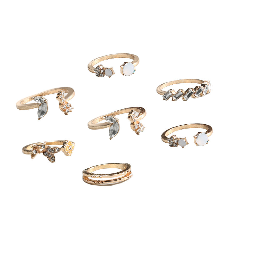 Women's Bohemian Diamond Butterfly Flower Vintage Wedding Festival Rings