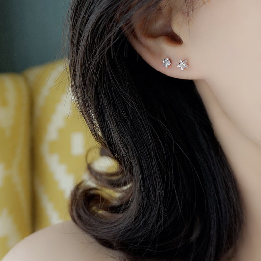 Pure Sier Star Zircon Korean Simple Personalized Mini Earrings