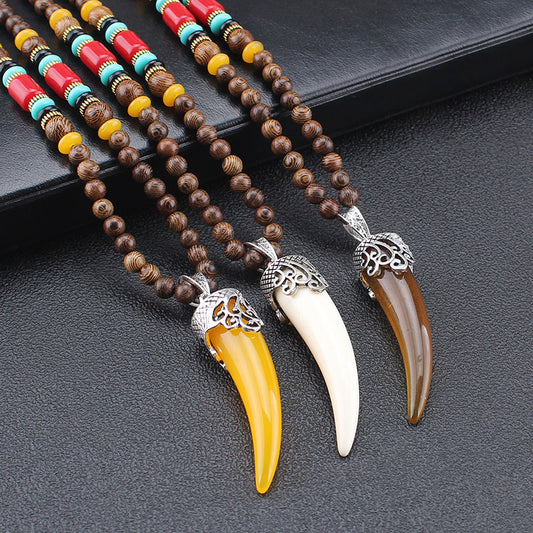 Frame Horn Type Sweater Chain Buddha Beaded Necklaces