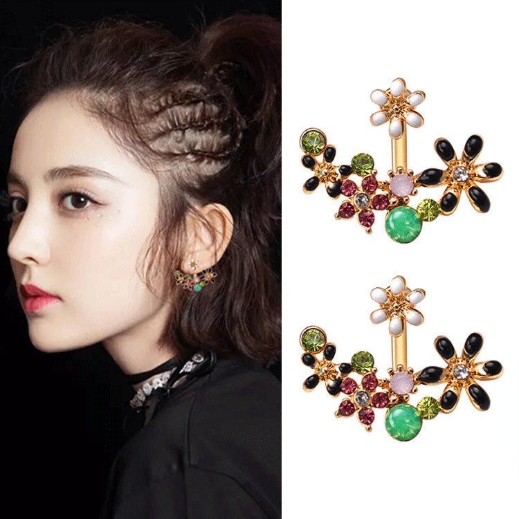 Sweet Flower Rhinestone Female Temperament Idyllic Earrings