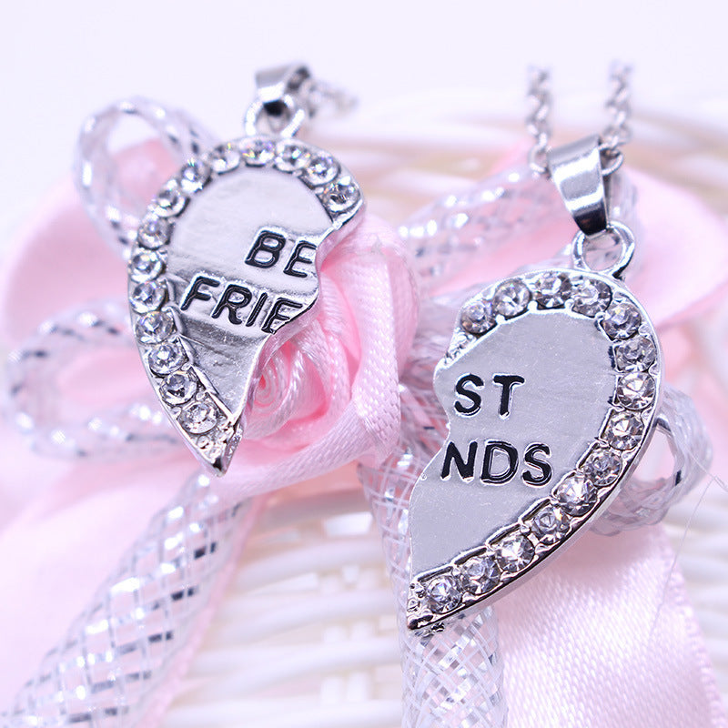 Good Friend Female Stitching Letter Diamond Heart Necklaces