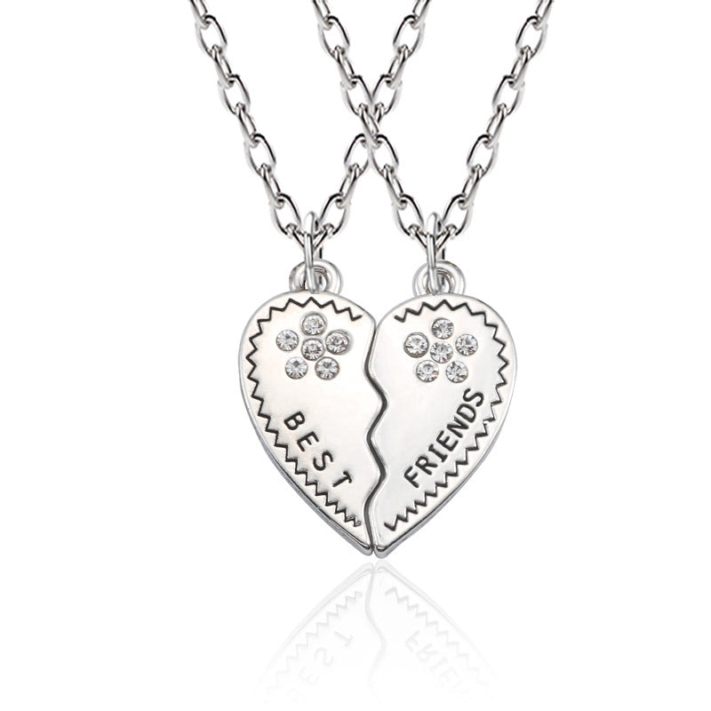 Good Friend Female Stitching Letter Diamond Heart Necklaces