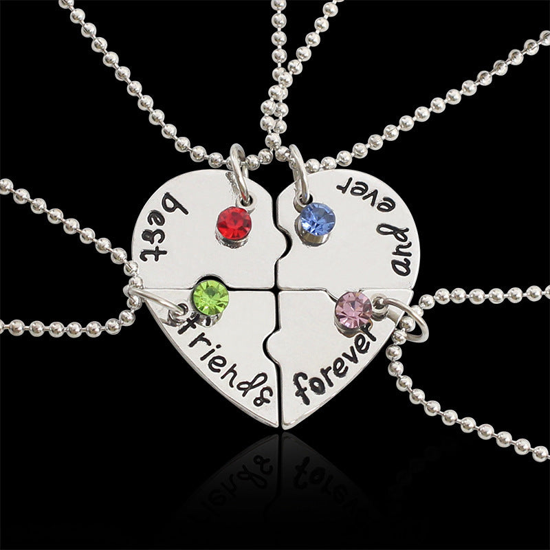 Good Friend Female Stitching Letter Diamond Heart Necklaces