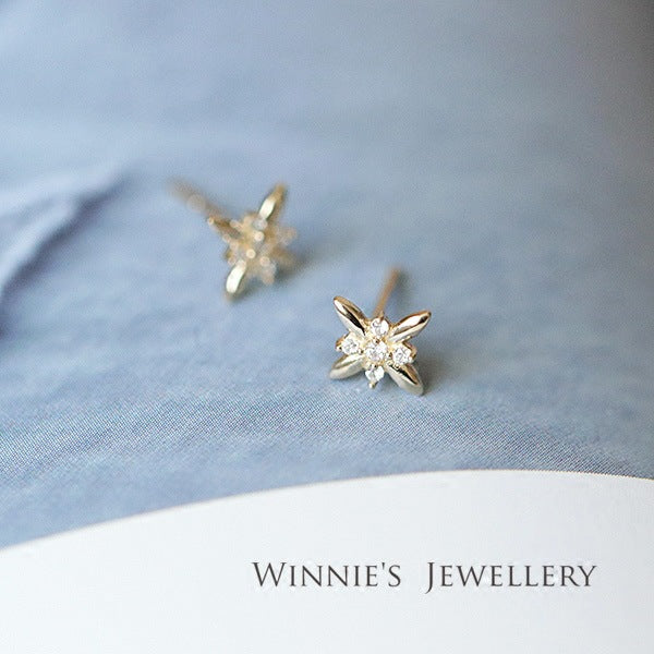 Gold Plated White Inlaid Zirconium Diamond Simple Earrings
