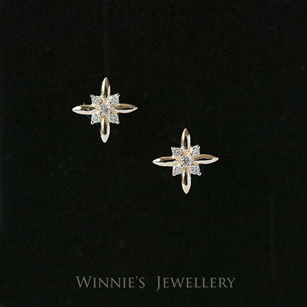 Gold Plated White Inlaid Zirconium Diamond Simple Earrings