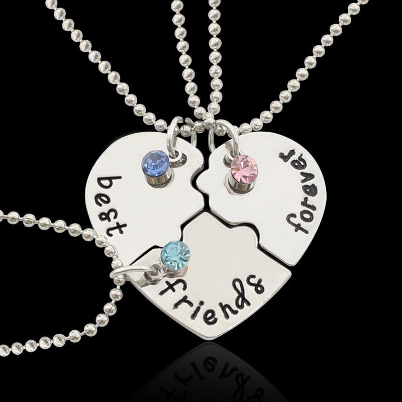 Good Friend Female Stitching Letter Diamond Heart Necklaces