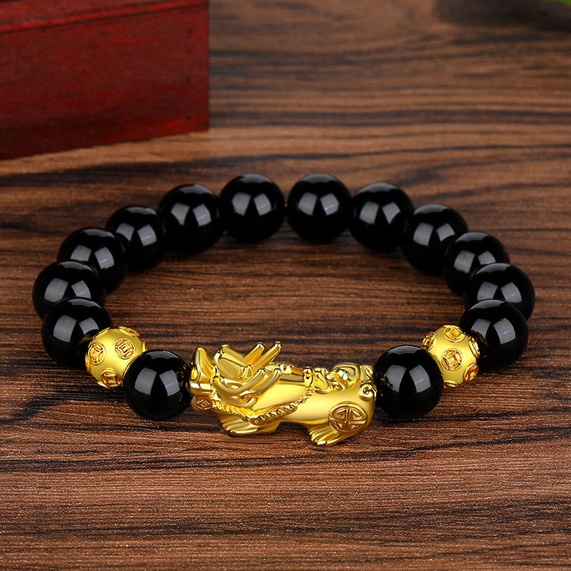 Gold Pi Imitation Obsidian Six Words Bracelets