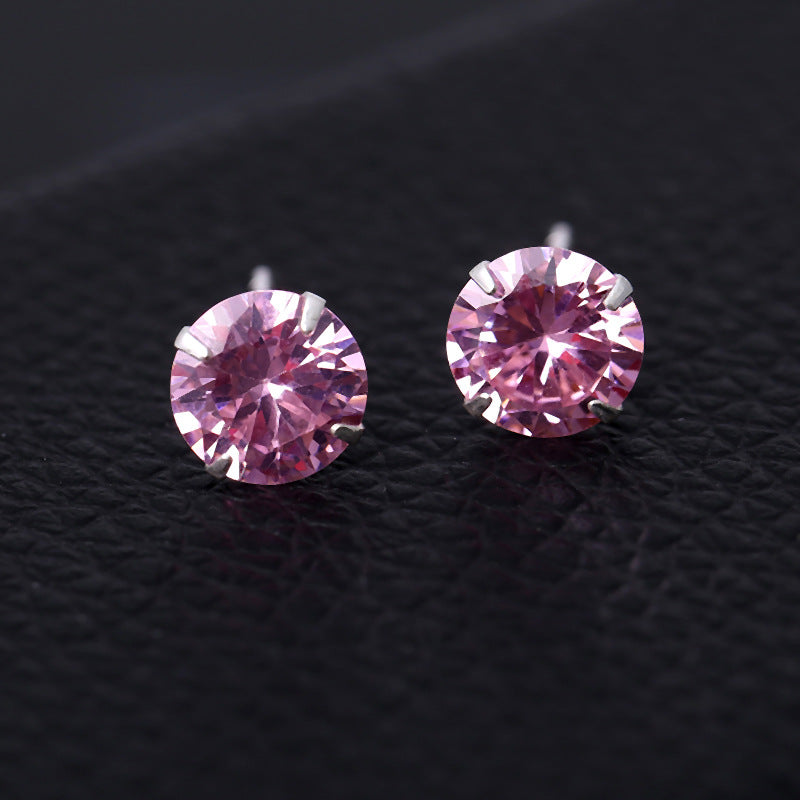 Women's & Men's Sier With Diamonds Round Square Colorful Earrings