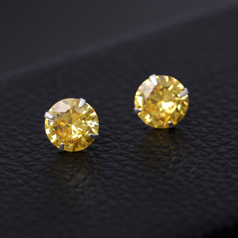 Women's & Men's Sier With Diamonds Round Square Colorful Earrings