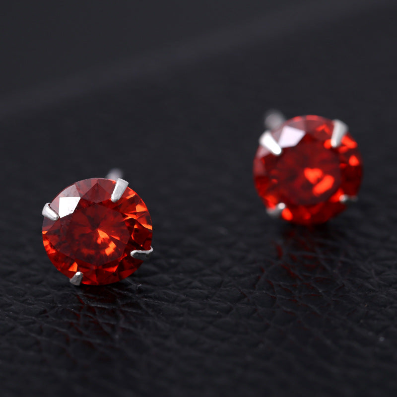 Women's & Men's Sier With Diamonds Round Square Colorful Earrings
