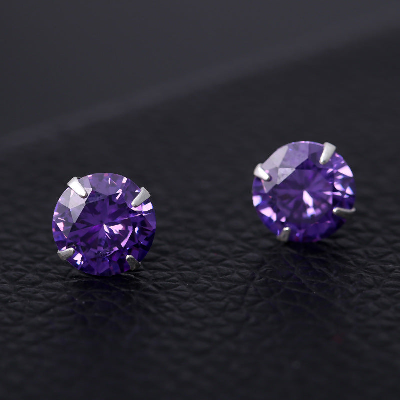 Women's & Men's Sier With Diamonds Round Square Colorful Earrings