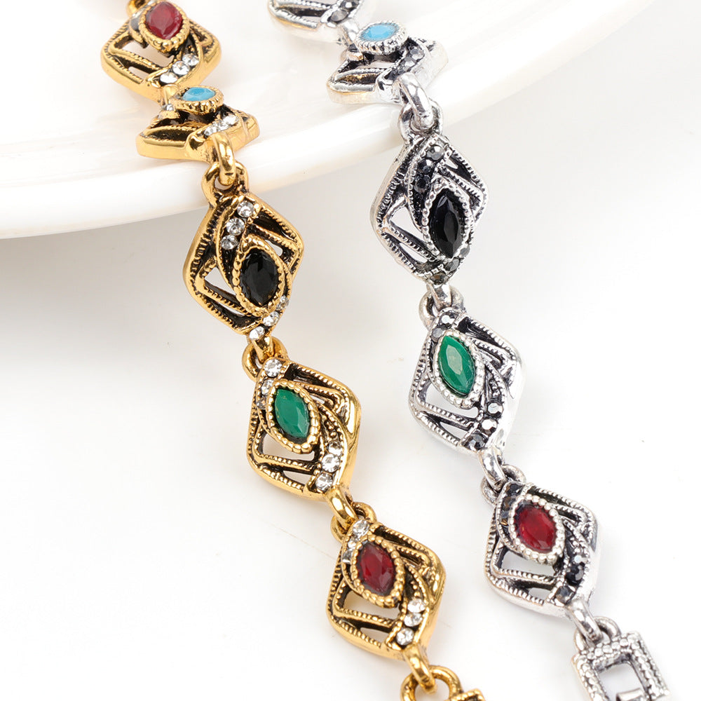 Women's Geometry Pattern Style Mixed Color Inlaid Alloy Bracelet