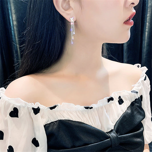Women's Needle Shiny Fringed Zircon Fashion Exaggerated Earrings
