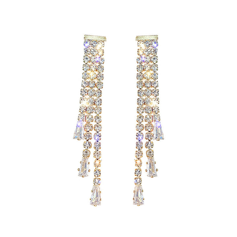 Women's Needle Shiny Fringed Zircon Fashion Exaggerated Earrings