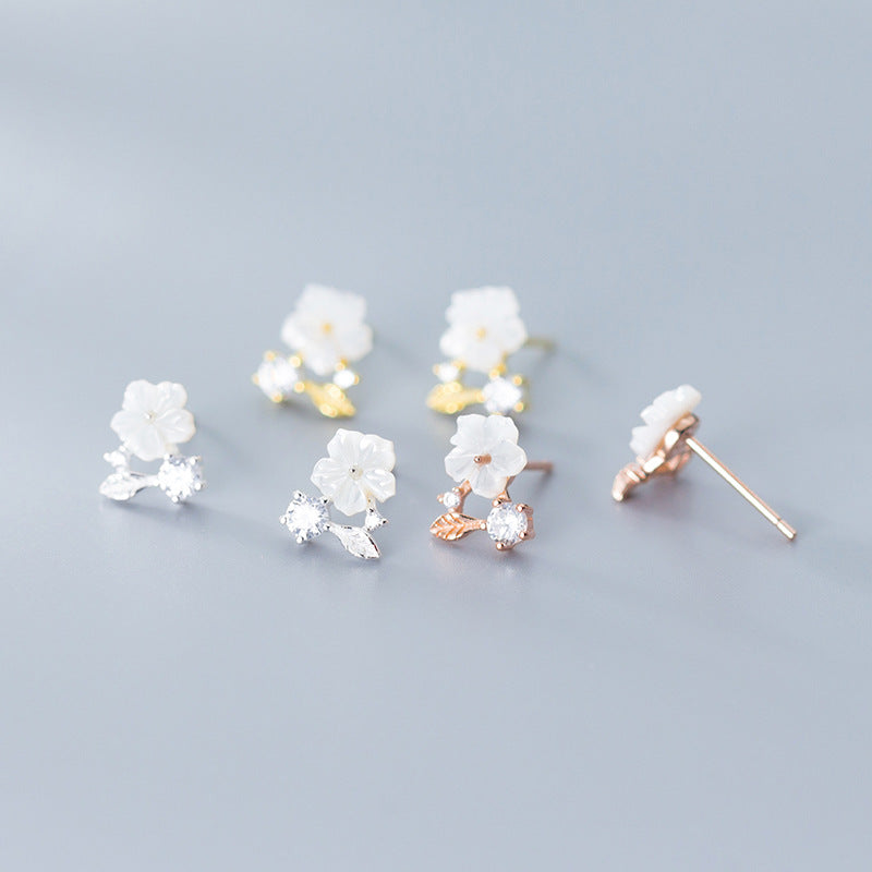 Women's Love Lodge Sier Diamond Shell Flower Earrings