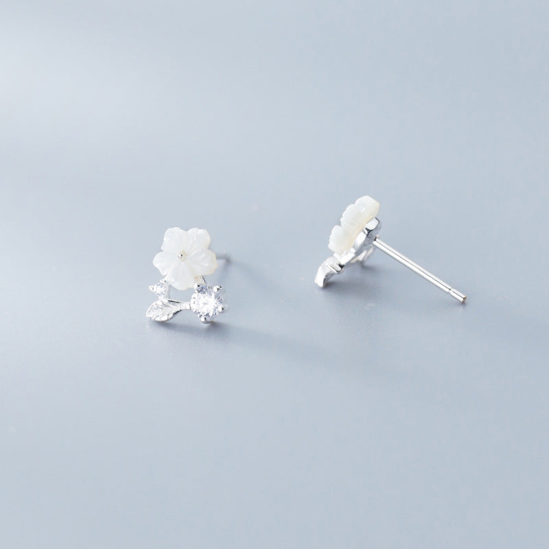 Women's Love Lodge Sier Diamond Shell Flower Earrings