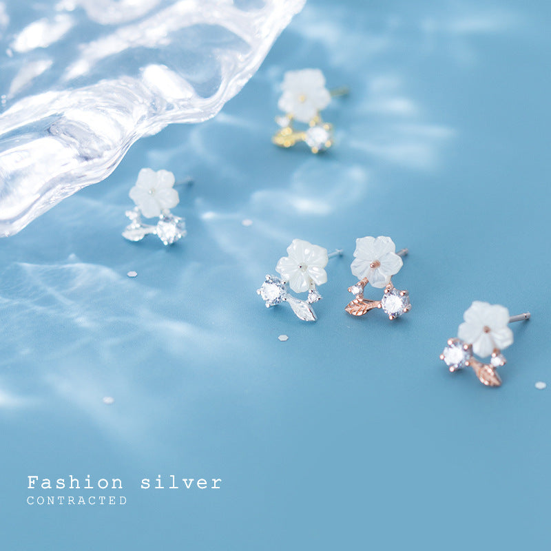 Women's Love Lodge Sier Diamond Shell Flower Earrings