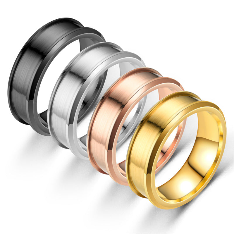Men's Steel Double Oblique Slotted Gold Sier Black Ring
